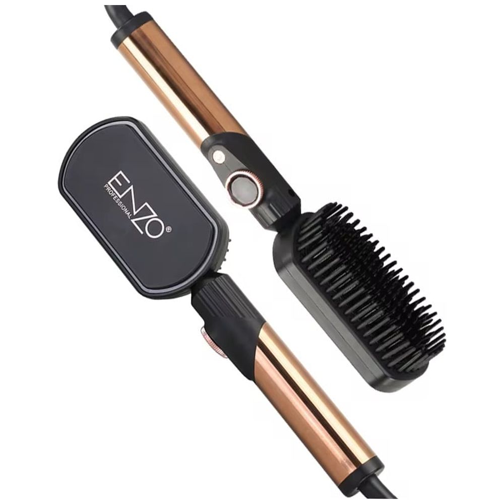 Enzo EN-4002 - Keratin & Nano Ion Hair Straightening Brush - Dual Voltage, LED Display - Gold