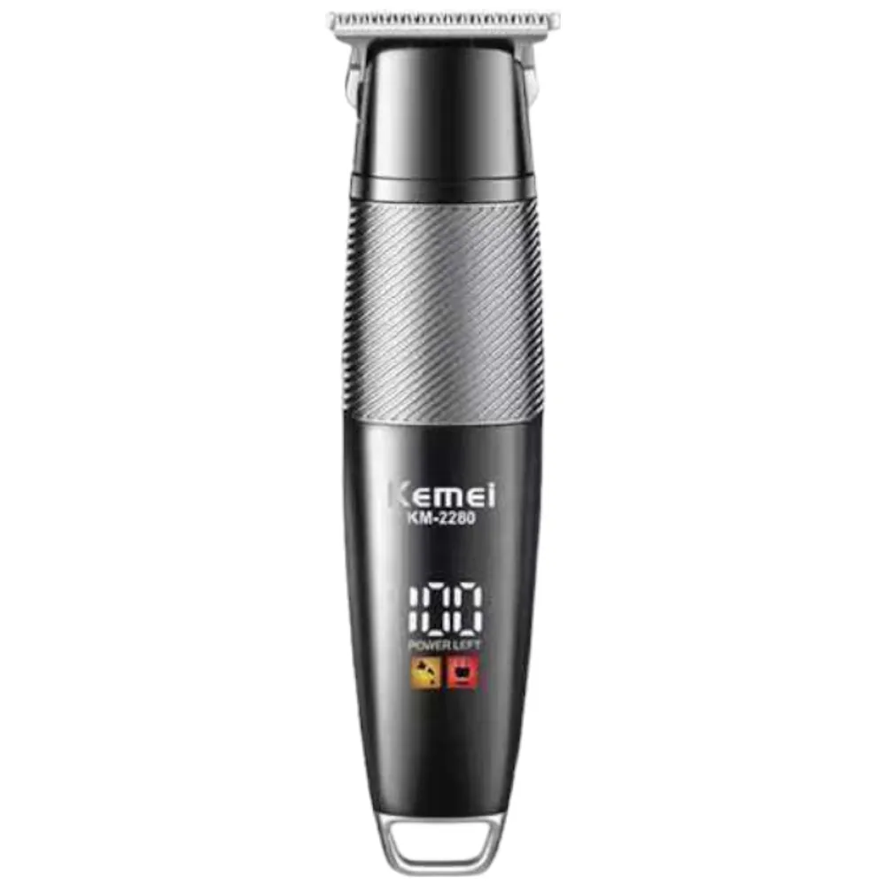 Kemei 3-in-1 Rechargeable Hair, Beard, and Nose Trimmer with LCD Screen - 600mAh Battery - Black