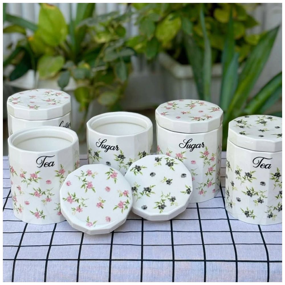 Elegant Floral Porcelain Storage Set - 3Piece - Cloud White