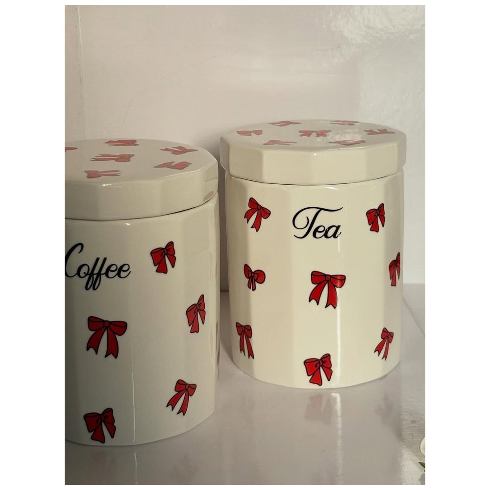 Elegant Ceramic Kitchen Canister Set Storage For, Coffee, Tea, and Sugar - 3 Piece - Ceramic White