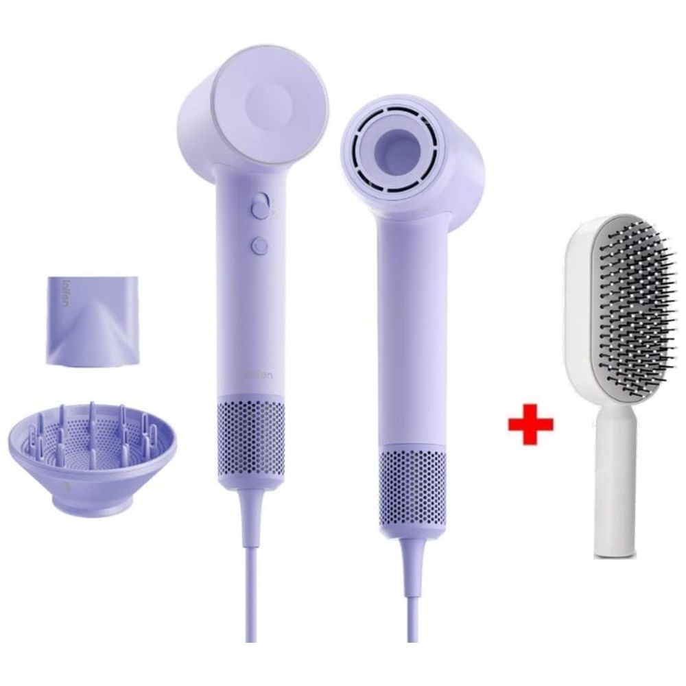 Laifen SE2 - High-Speed Hair Dryer - 1400W - Smart Temperature Control - Purple + Hair Brush