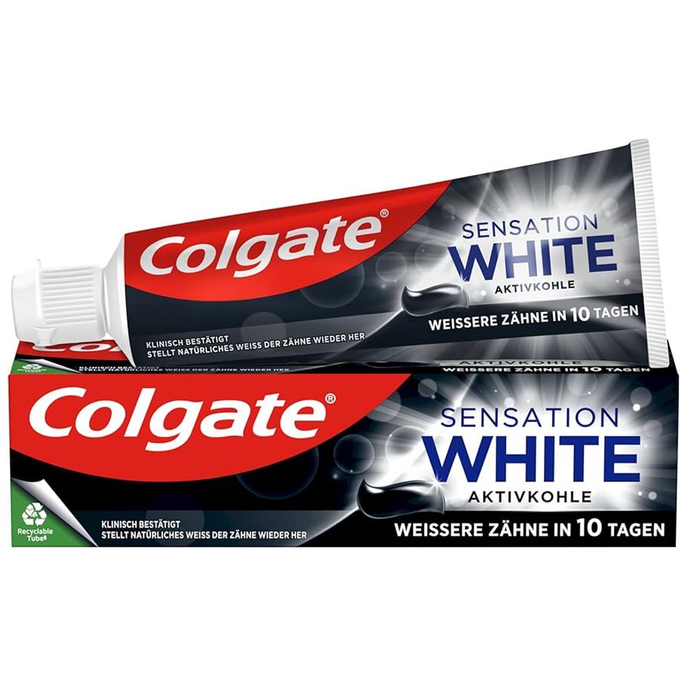 Colgate Sensation White Activated Charcoal Toothpaste - removes surface stains, whitens teeth, 75 ml