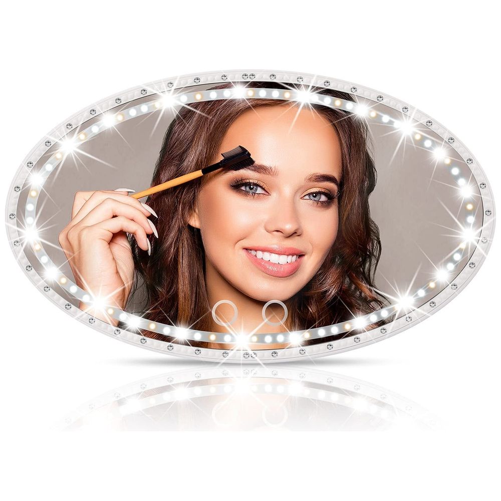 Geefawa Car Makeup Mirror LED - rechargeable mirror, White