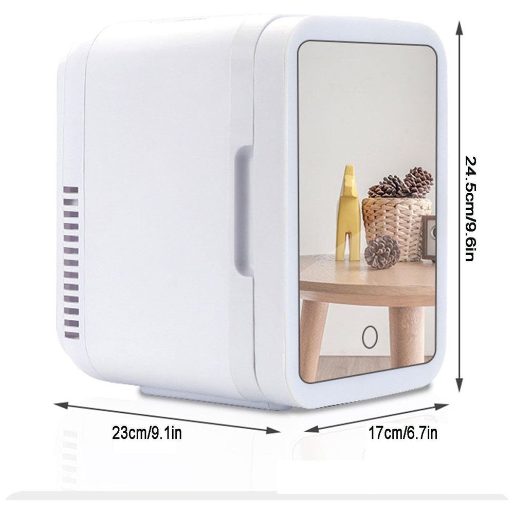 Osvin Mini Makeup Fridge - stores cosmetics with cooling/heating and LED mirror, White