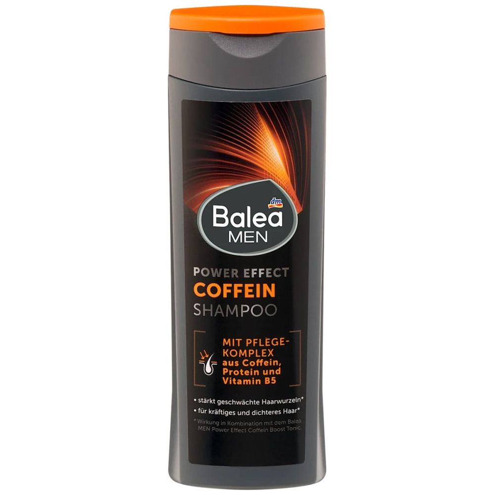 Balea Men Caffeine Power Effect Shampoo - Strengthens hair roots and boosts thickness for a healthy scalp, 250 ml