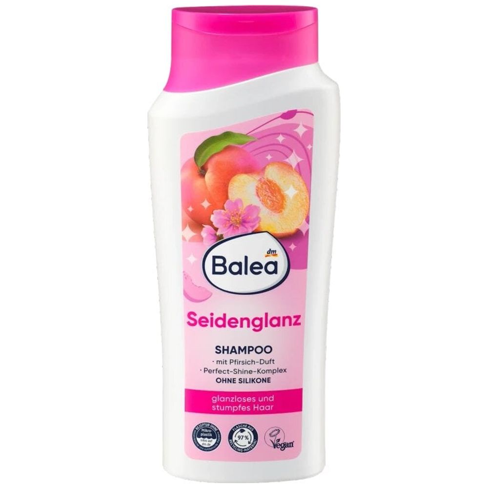 Balea Seidenglanz Shampoo - Cleanses hair and adds shine and softness with a peach scent, 300 ml