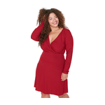 فستان ترينديول كيرف كاجوال بأكمام للنساء - احمر