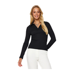 Trendyolmilla Textured Slim Half Pat Polo Collar Flexible Knitted Blouse - Black