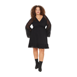 Trendyol Curve Women's V-Neck Gipe Detailed Chiffon Woven Dress - Black