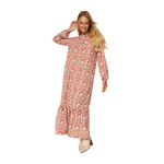 Trendyol Modest Women's Patterned Half Patchwork Ruffled Hem Lined Woven Dress - Red