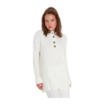 Trendyol Modest Women's Collar Buttoned Ribbed Knitwear Sweater - White