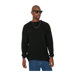 Trendyol Man Men's Oversize Fit Wide Fit Crew Neck Slit Knitwear Sweater - Black