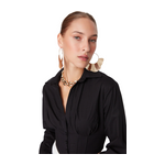 Trendyolmilla Crop Lined Corset Detailed Poplin Shirt - Black