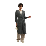 Trendyol Modest Belted Long Thessaloniki Knitted Knitwear Cardigan - Gray