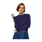 Trendyolmilla Buttoned Corduroy Stand-Up Collar Cotton Flexible Knitted Blouse - Navy Blue