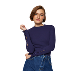Trendyolmilla Buttoned Corduroy Stand-Up Collar Cotton Flexible Knitted Blouse - Navy Blue