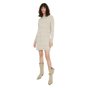 Trendyolmilla Mini Knitwear Hair Knitted Dress - Beige