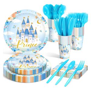  Patelai Blue Castle Theme Party Supplies Set, 168 Pieces - Blue 