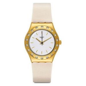  Swatch Watch YLG137 For Women - Analog Display, Leather Band - Gold 