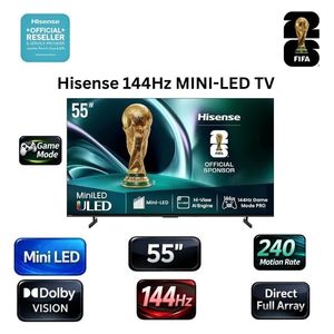  شاشة هايسنس - 55 بوصة - فئة U7Q - سمارت - دقة 4K - شاشة Mini-LED - معدل تحديث 144 هيرتز  - معدل حركة 240 