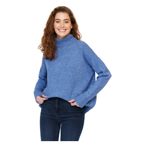 بلوزة نسائية ذات ياقة عالية ترينديول ميلا - ازرق