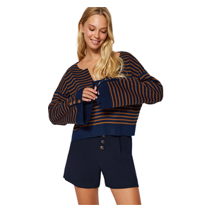 Trendyolmilla Women’s Wide Pattern Striped Knitwear Sweater - Navy