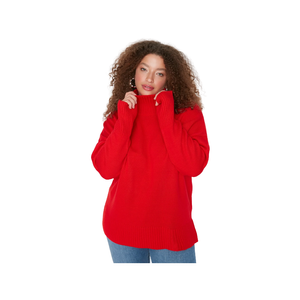 Trendyol Curve Cinnamon Turtleneck Dropped Shoulder Knit Sweater - Red