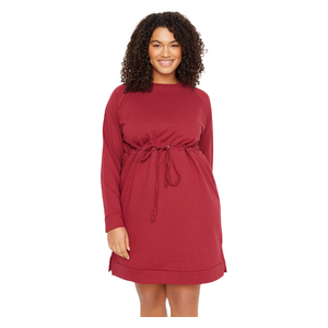 Trendyol Curve Women's Sleeve Casual Shirt Dress - Burgundy