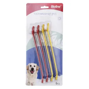  Bioline Dual Head Toothbrush For Dogs - 4 Piece 