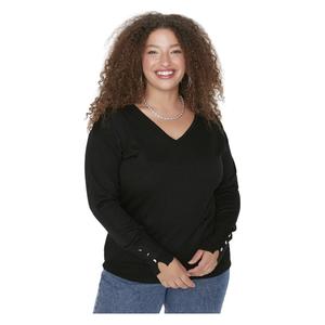 بلوزة بأكمام طويلة ترينديول كيرف للنساء - اسود