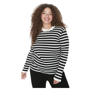 Trendyol Curve Striped Crew Neck Knit Sweater - Black