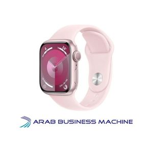 ساعة ابل - Series 9 - ملم45 - هيكل من الألومنيوم باللون الوردي مع حزام رياضي وردي فاتح