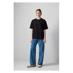 STONE EMBROIDERED T-SHIRT - Black / M