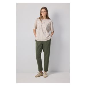 STONE EMBROIDERED T-SHIRT - Beige / M