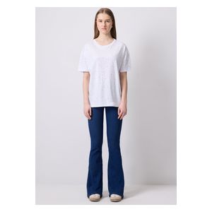 STONE DETAILED BASIC T-SHIRT - White / M