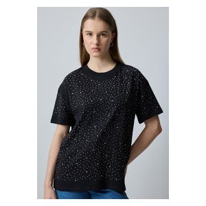 STONE DETAILED BASIC T-SHIRT - Black / M