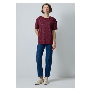 STONE DETAILED BASIC T-SHIRT - Burgundy / L