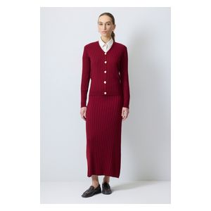 طقم تنورة صوفية - نبيذي / S