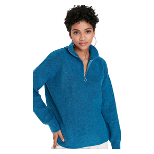 Trendyolmilla Women’s Soft Textured Zippered Knitwear Sweater - Blue