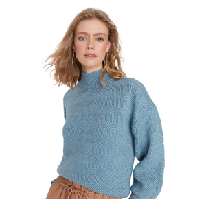 Trendyolmilla Women’s Soft Textured Basic Knitwear Sweater - Blue