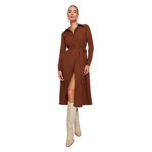 Trendyolmilla Women’s Belted Shirt Dress Woven Dress - Brown