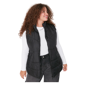 Trendyol Curve Women’s Stand-up Collar Pocket Zippered Inflatable Vest - Black