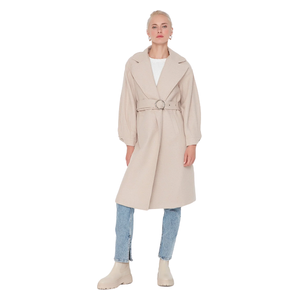 Trendyolmilla Women’s Round Belt Long Wool Cashmere Coat - Beige
