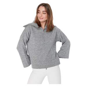 بلوزة نسائية ذات ياقة عالية ترينديول ميلا - رمادي