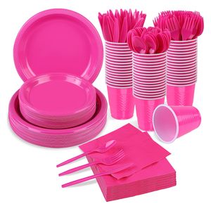  Patelai Disposable Dinnerware Set, 350 Piece - Hot Pink 