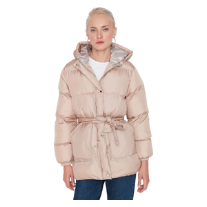 Trendyolmilla Women's Hooded Belted Water Repellent Puffer Coat - Pink