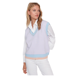 كنزة نسائي قبة V بدون اكمام ترينديول ميلا - ازرق