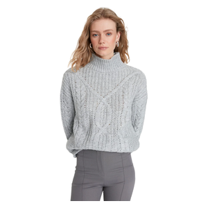 بلوزة نسائية قبة عالية ترينديول ميلا - رمادي