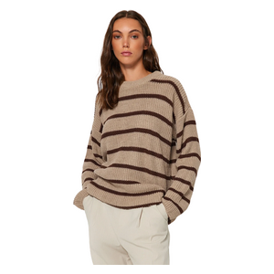 Trendyolmilla Women’s Wide Pattern Striped Knitwear Sweater - Beige