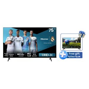  شاشة هايسنس 75-انج فئة A61N - سمارت - 4K - LED - إصدار 2024 - 60 هيرتز + شاشة هايسنس 32-انج فئة A4N - سمارت - HD - LED - إصدار 2024 